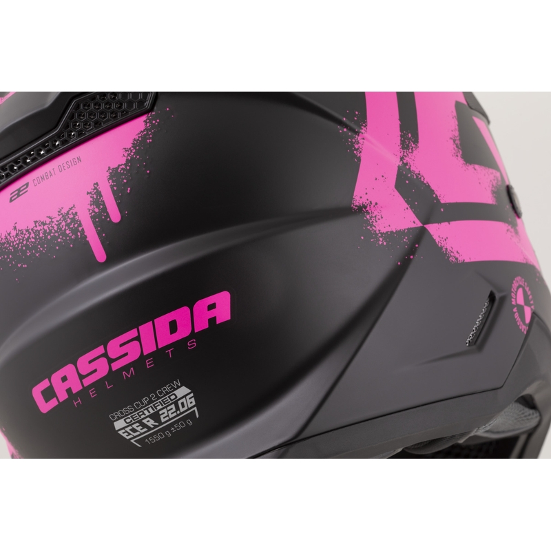 Kinder-Motocrosshelm Cassida Cross Cup 2 Crew Junior, matt schwarz-fluoreszierend pink