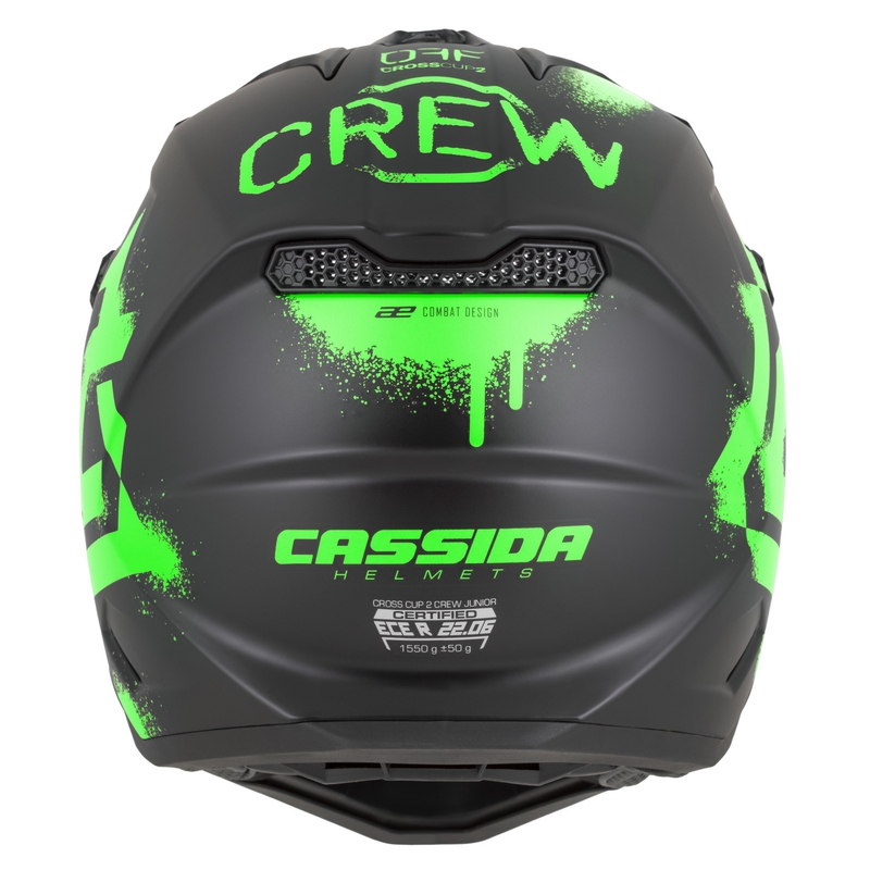 Kinder-Motocrosshelm Cassida Cross Cup 2 Crew Junior, matt schwarz-fluoreszierend grün