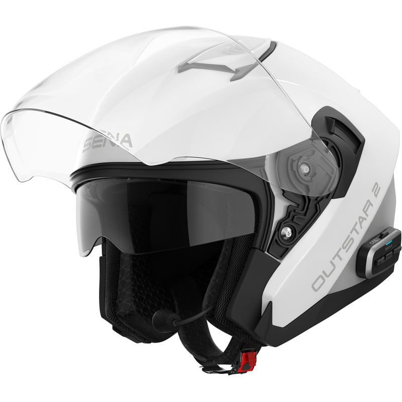 SENA Outstar 2 offener Motorradhelm mit Headset, glänzend weiß