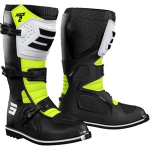 Kinder-Motorradstiefel Shot Race 2 Schwarz-Weiß-Fluo Gelb