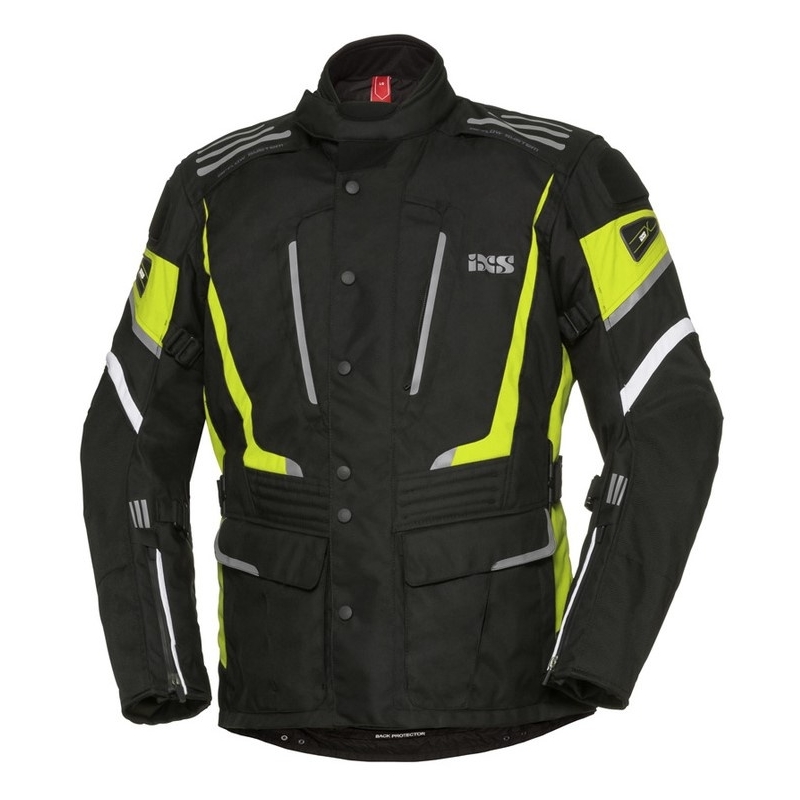 Damen iXS Powells Schwarz-Weiß-Fluo Gelb Motorradjacke