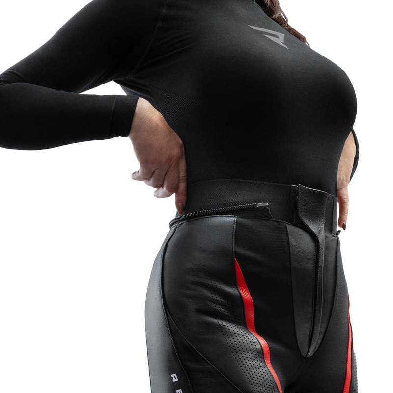 Rebelhorn Diva Leder-Motorradhose für Damen, schwarz-rot