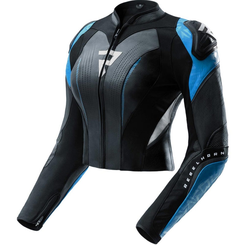 Rebelhorn Diva RS Leder-Motorradjacke für Damen, schwarz-blau