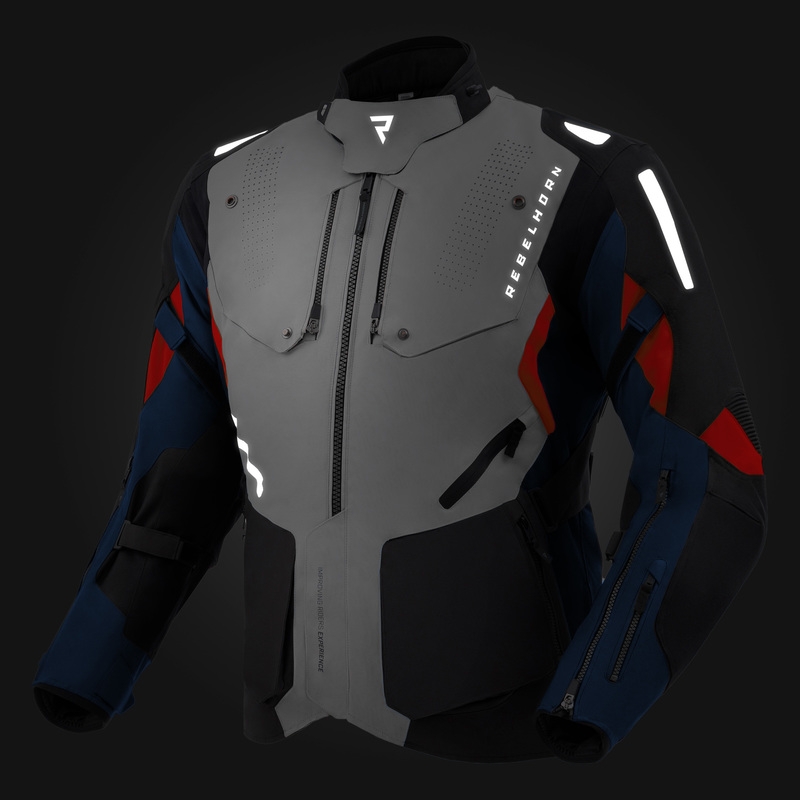 Rebelhorn Hiker IV Motorradjacke hellgrau-blau-rot