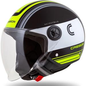 Cassida Handy Metropolis Schwarz-Weiß-Fluo Gelb-Grau Offener Motorradhelm