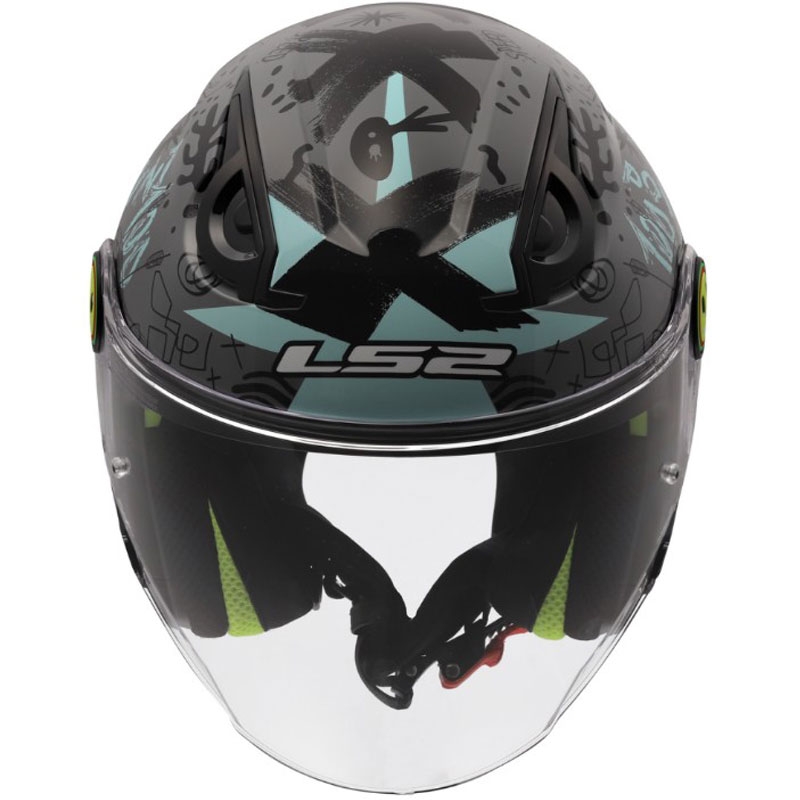 Kinder-Motorradhelm mit offenem Visier LS2 OF622 Funny II Scribble, glänzend graublau