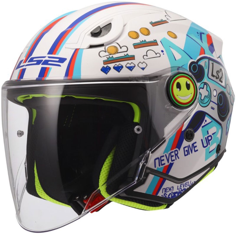 Kinder-Motorradhelm mit offenem Visier LS2 OF622 Funny II Next Level, glänzend weiß