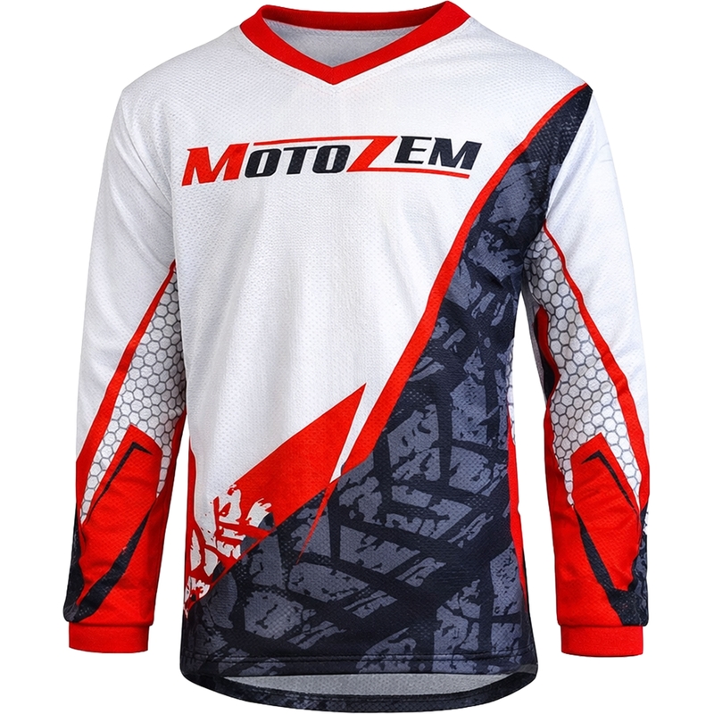 Motocross-Trikot für Kinder MotoZem Ground MX weiß-schwarz-rot