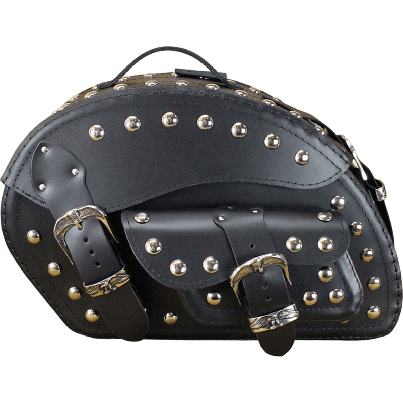 Motorradsatteltaschen aus Leder mit Nieten, RSA S162B, schwarz