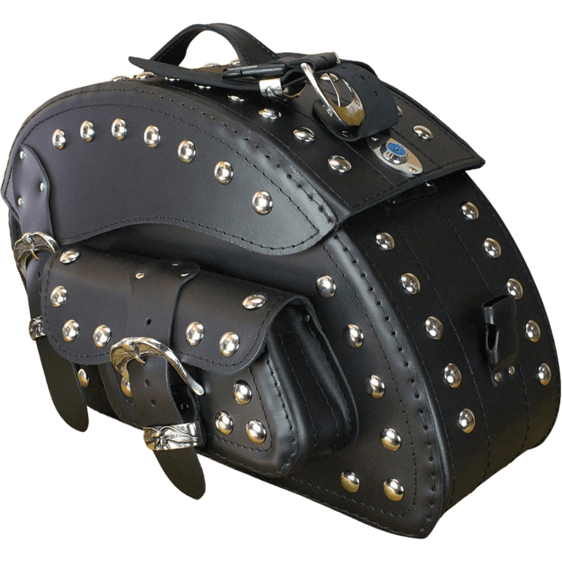 Motorradsatteltaschen aus Leder mit Nieten, RSA S162B, schwarz