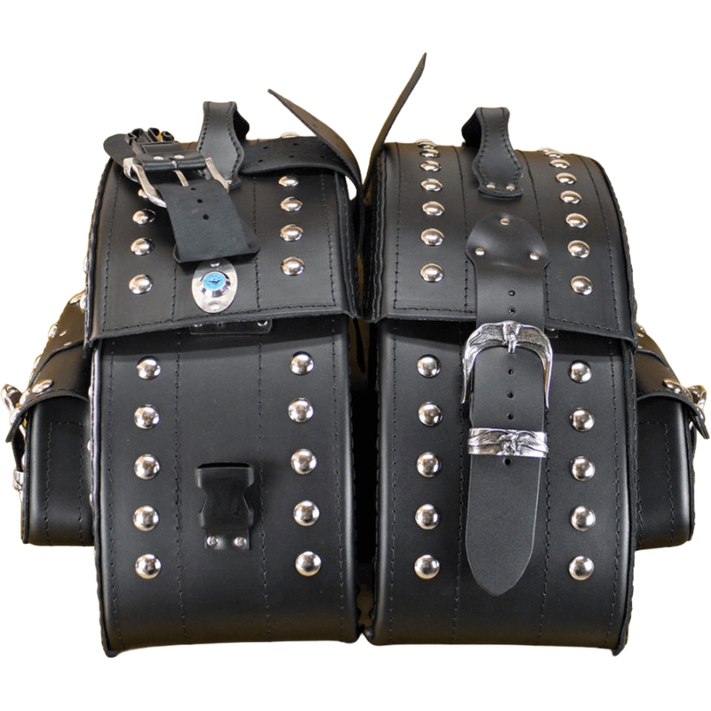 Motorradsatteltaschen aus Leder mit Nieten, RSA S162B, schwarz