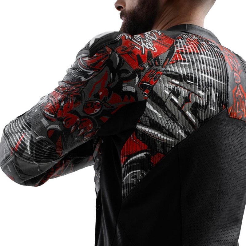 Rebelhorn Vandal 2 Cruze Leder-Motorradjacke, schwarz-dunkelgrau-rot