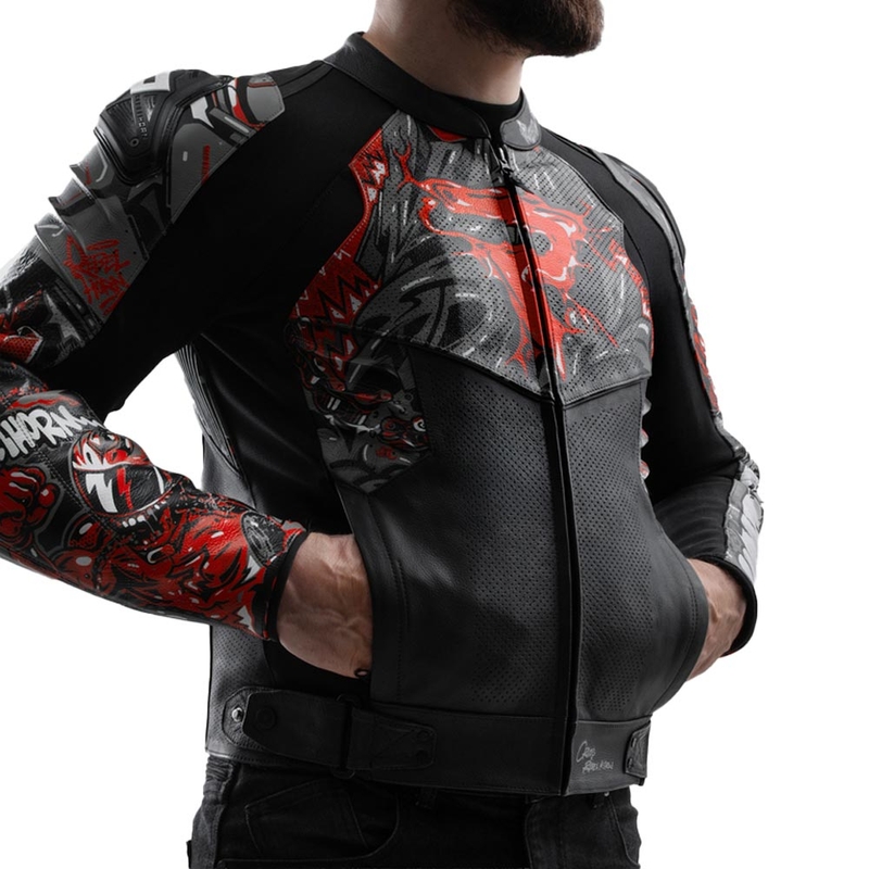 Rebelhorn Vandal 2 Cruze Leder-Motorradjacke, schwarz-dunkelgrau-rot
