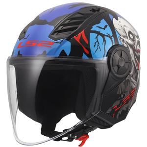 Offener Motorradhelm LS2 OF616 Airflow II Zombie, glänzend schwarz-rot-blau