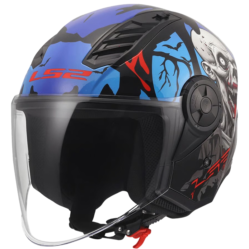 Offener Motorradhelm LS2 OF616 Airflow II Zombie, glänzend schwarz-rot-blau