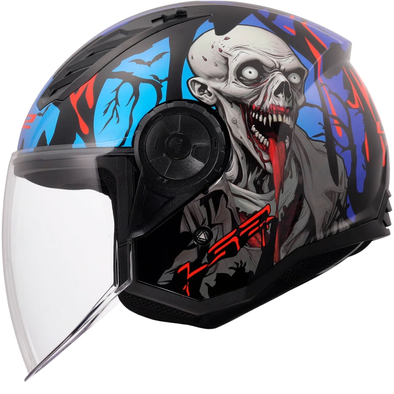 Offener Motorradhelm LS2 OF616 Airflow II Zombie, glänzend schwarz-rot-blau