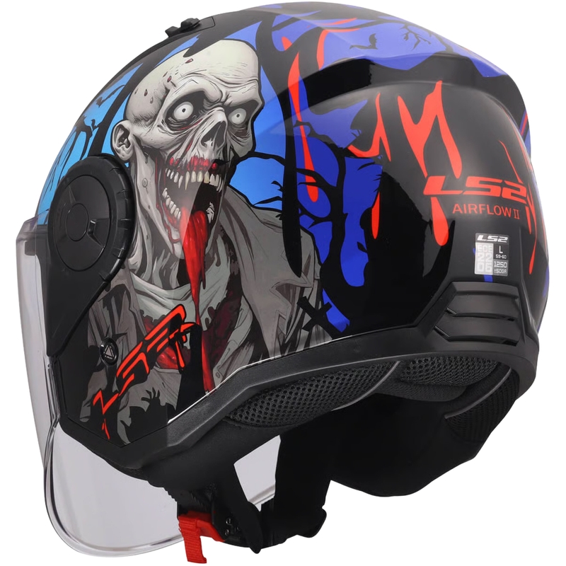 Offener Motorradhelm LS2 OF616 Airflow II Zombie, glänzend schwarz-rot-blau