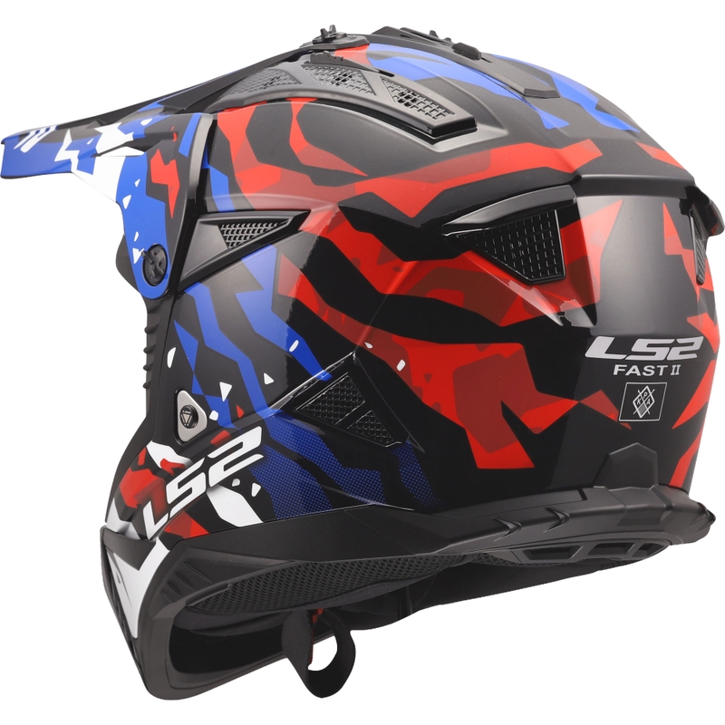 Motocross-Helm LS2 MX708 Fast II Grotesk glänzend weiß-blau-rot
