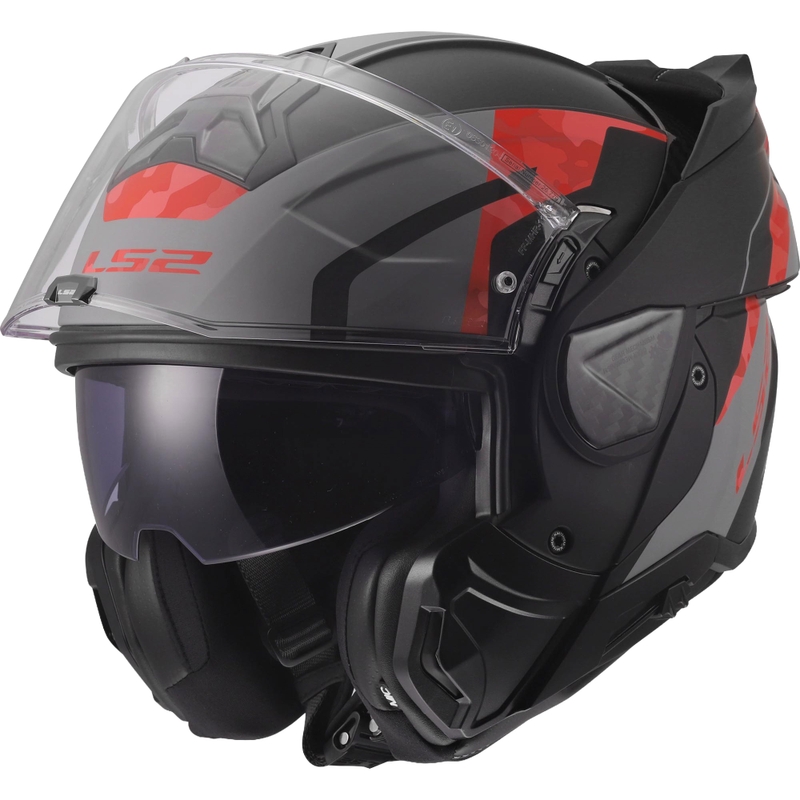Klappbarer Motorradhelm LS2 FF910 Advant II Glide, matt schwarz-grau-rot