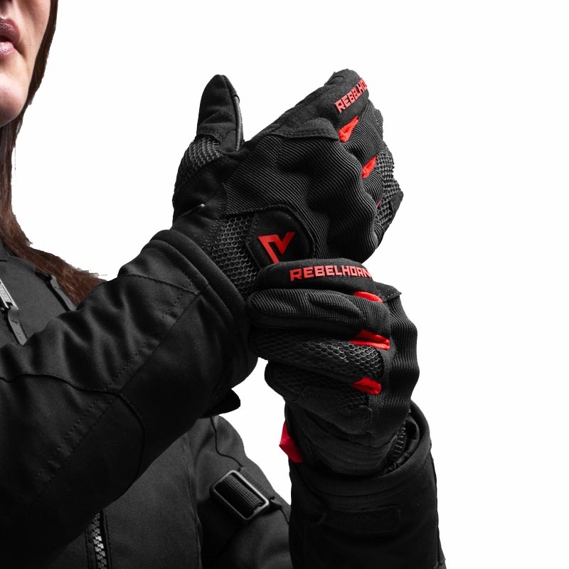 Damen-Motorradhandschuhe Rebelhorn Core schwarz-rot