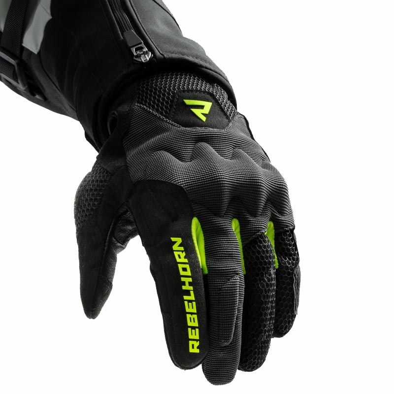 Rebelhorn Core Damen-Motorradhandschuhe, schwarz-grau-fluoreszierend gelb