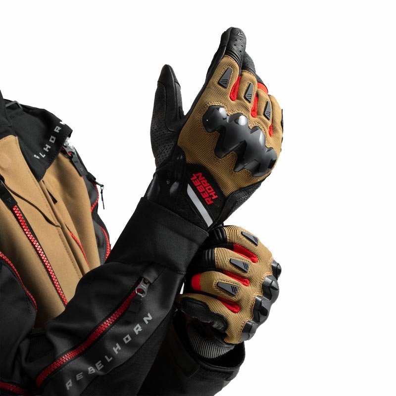 Rebelhorn Defender Motorradhandschuhe, sand-schwarz-rot