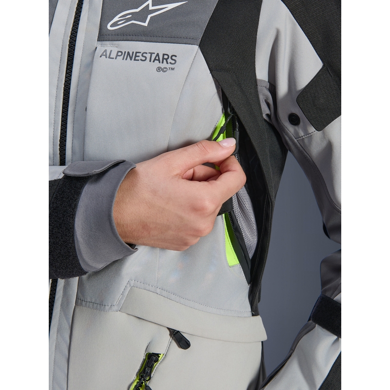 Alpinestars Stella Andes V4 Drystar Damen-Motorradjacke Dunkelgrau-Hellgrau-Schwarz-Fluogelb