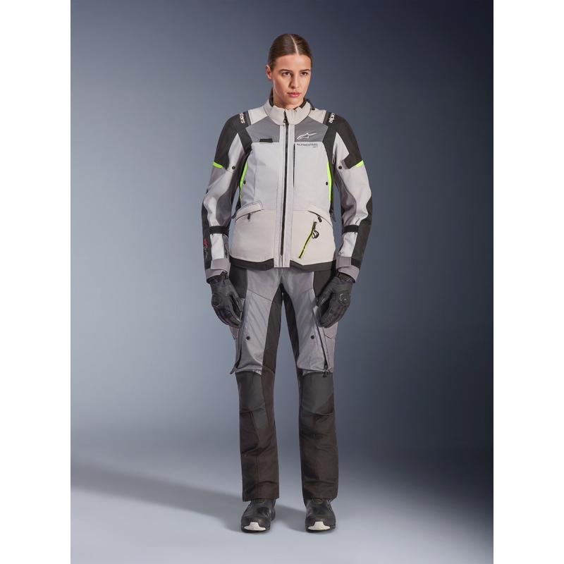 Alpinestars Stella Andes V4 Drystar Damen-Motorradjacke Dunkelgrau-Hellgrau-Schwarz-Fluogelb