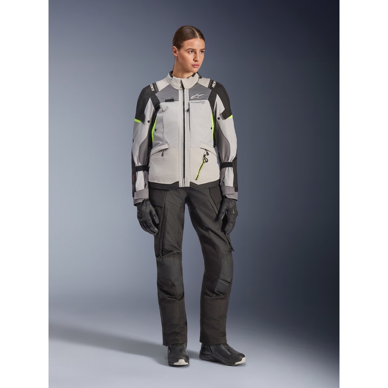 Alpinestars Stella Andes V4 Drystar Damen-Motorradjacke Dunkelgrau-Hellgrau-Schwarz-Fluogelb