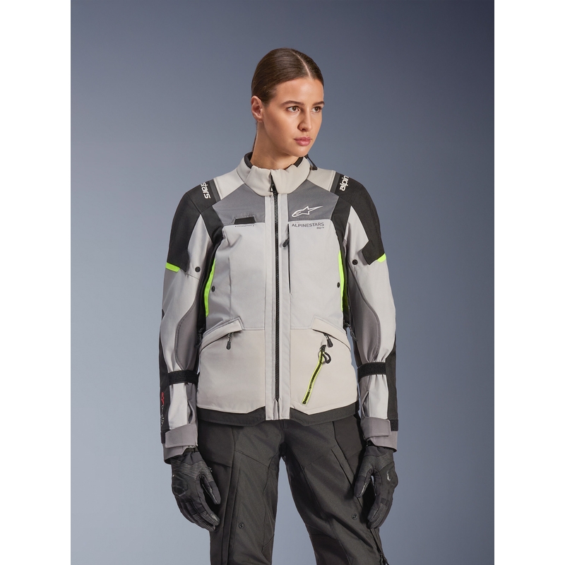 Alpinestars Stella Andes V4 Drystar Damen-Motorradjacke Dunkelgrau-Hellgrau-Schwarz-Fluogelb