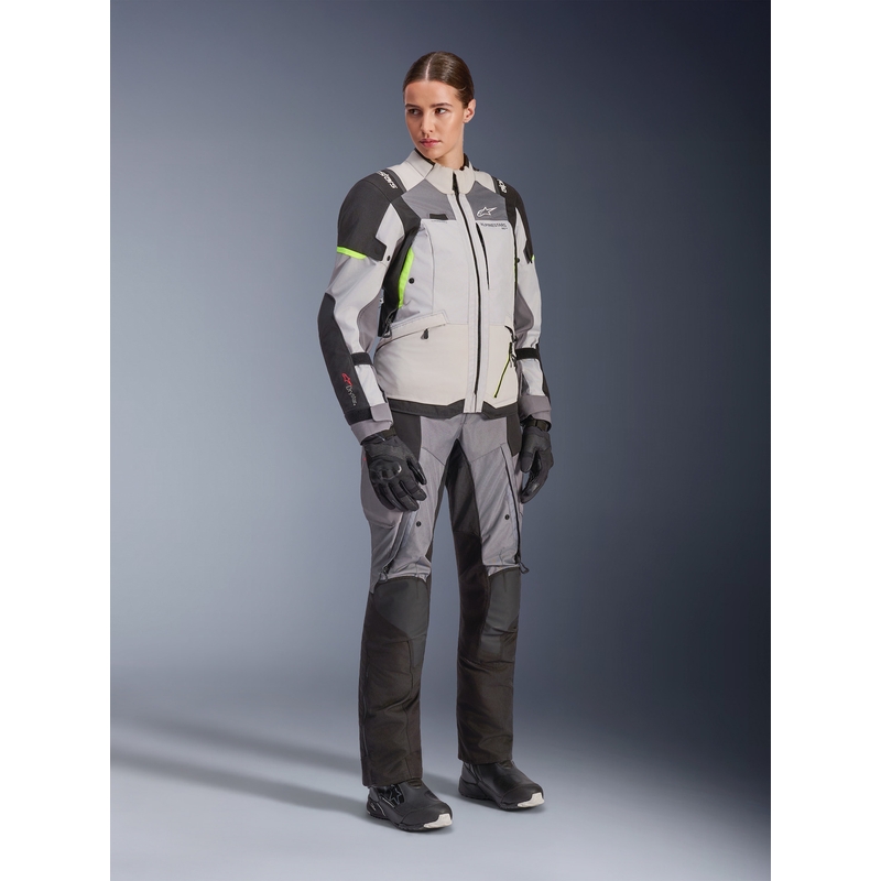 Alpinestars Stella Andes V4 Drystar Damen-Motorradjacke Dunkelgrau-Hellgrau-Schwarz-Fluogelb