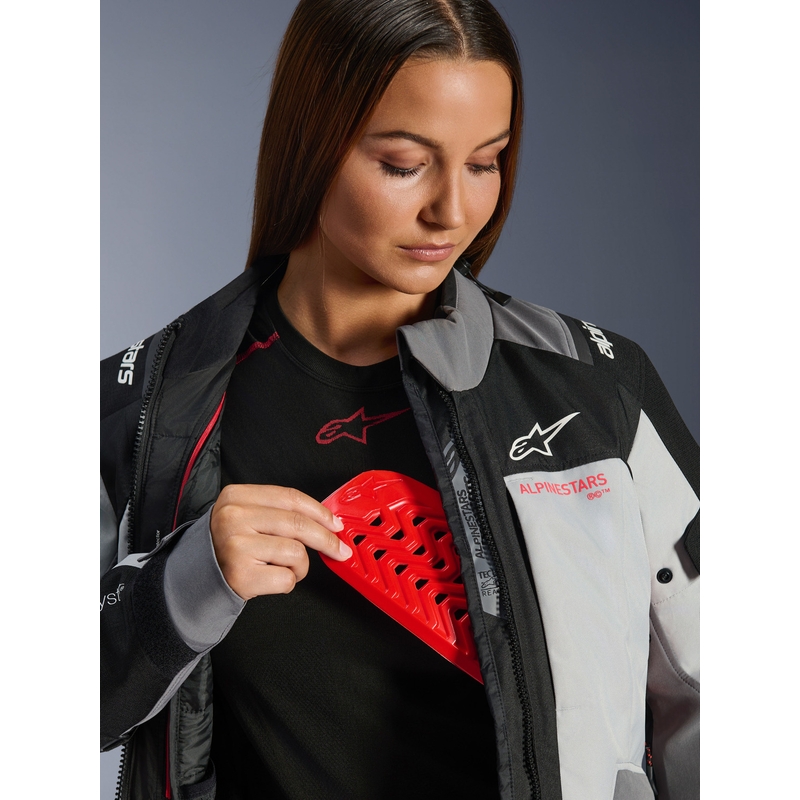 Alpinestars Stella Andes V4 Drystar Damen-Motorradjacke Dunkelgrau-Hellgrau-Schwarz-Rot
