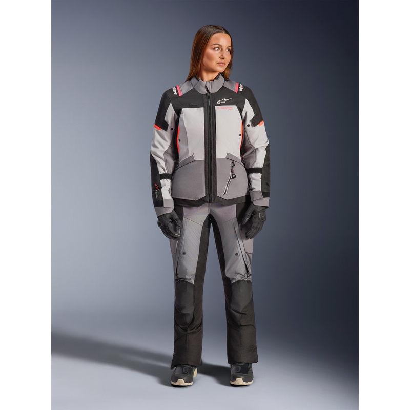 Alpinestars Stella Andes V4 Drystar Damen-Motorradjacke Dunkelgrau-Hellgrau-Schwarz-Rot