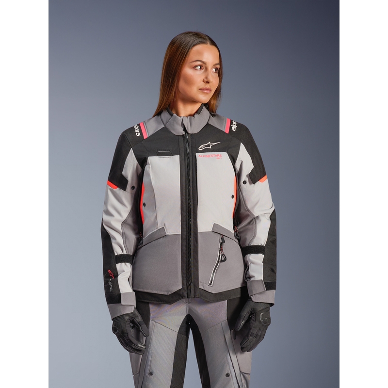 Alpinestars Stella Andes V4 Drystar Damen-Motorradjacke Dunkelgrau-Hellgrau-Schwarz-Rot