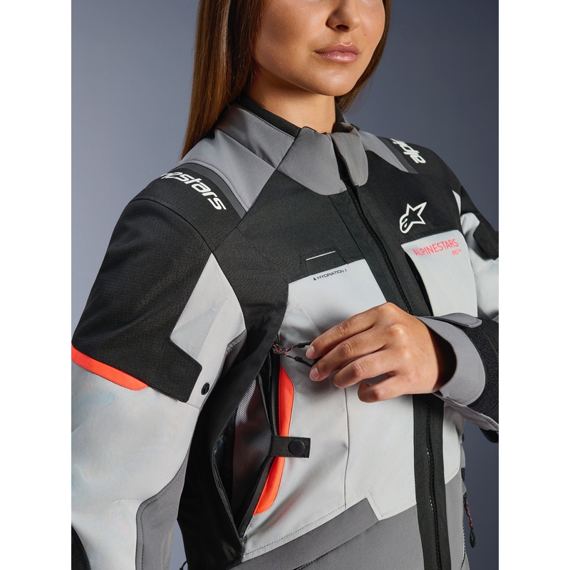 Alpinestars Stella Andes V4 Drystar Damen-Motorradjacke Dunkelgrau-Hellgrau-Schwarz-Rot