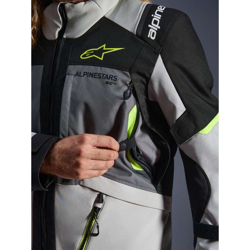 Alpinestars Andes V4 Drystar Motorradjacke Dunkelgrau-Hellgrau-Schwarz-Fluogelb