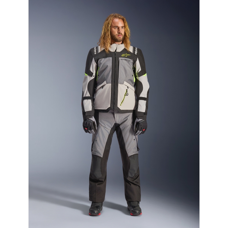 Alpinestars Andes V4 Drystar Motorradjacke Dunkelgrau-Hellgrau-Schwarz-Fluogelb