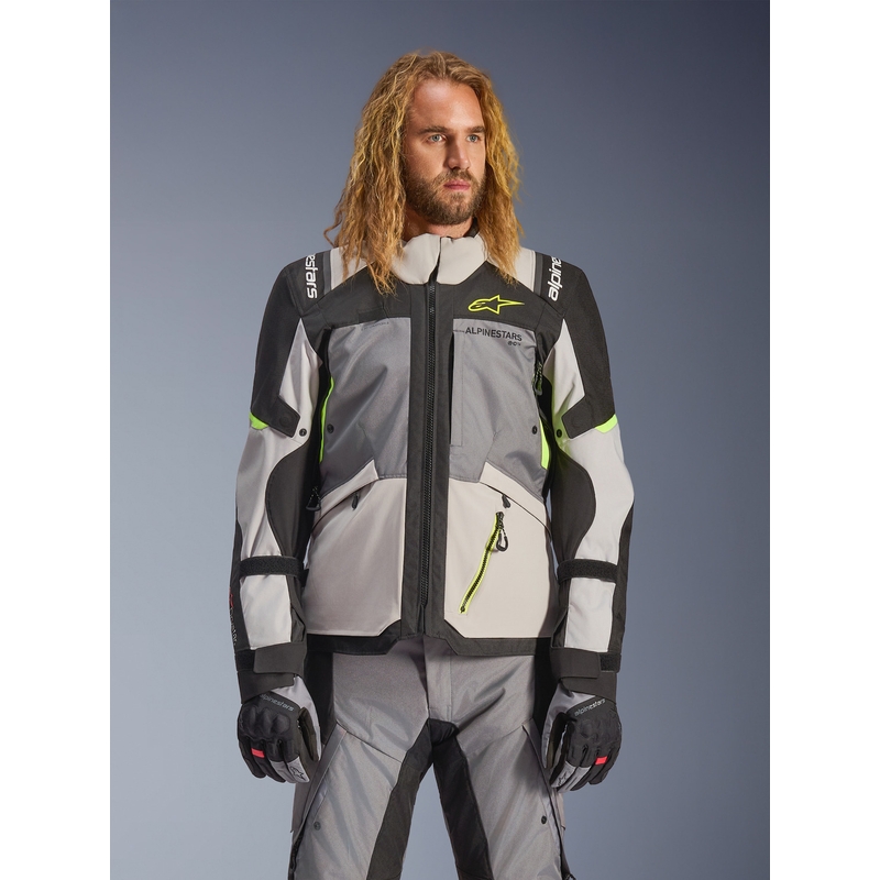 Alpinestars Andes V4 Drystar Motorradjacke Dunkelgrau-Hellgrau-Schwarz-Fluogelb