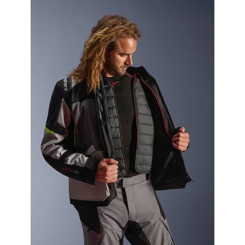 Alpinestars Andes V4 Drystar Motorradjacke Dunkelgrau-Hellgrau-Schwarz-Fluogelb