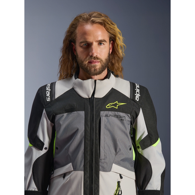 Alpinestars Andes V4 Drystar Motorradjacke Dunkelgrau-Hellgrau-Schwarz-Fluogelb
