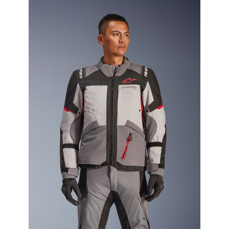 Alpinestars Andes V4 Drystar Motorradjacke Dunkelgrau-Hellgrau-Schwarz-Rot