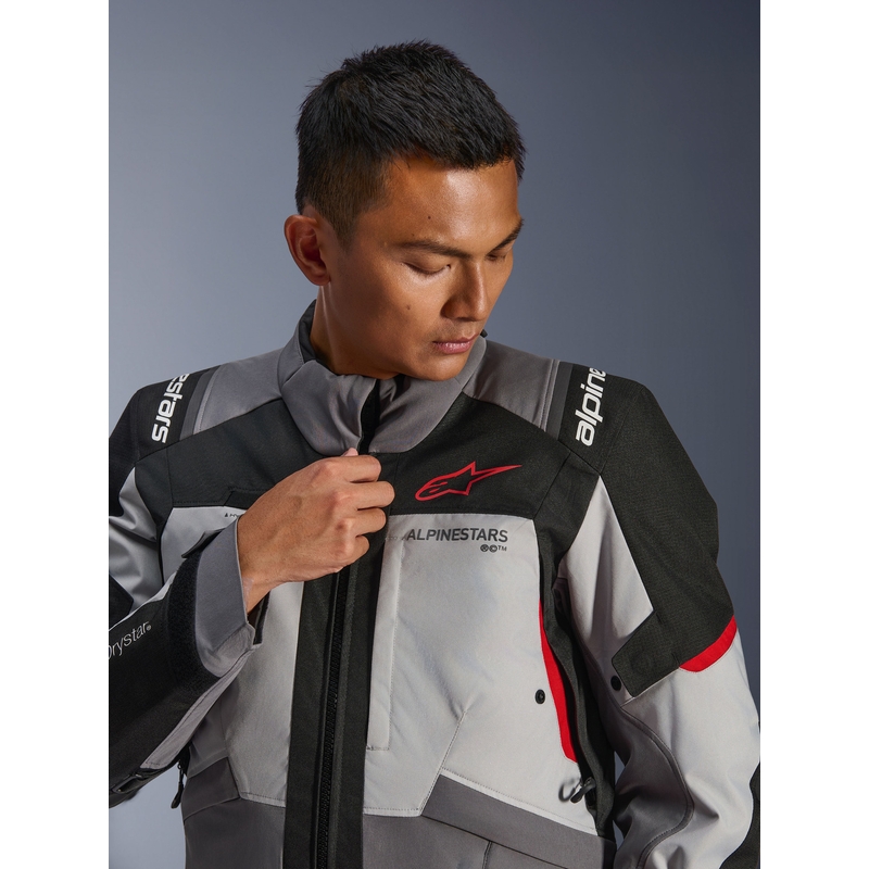 Alpinestars Andes V4 Drystar Motorradjacke Dunkelgrau-Hellgrau-Schwarz-Rot