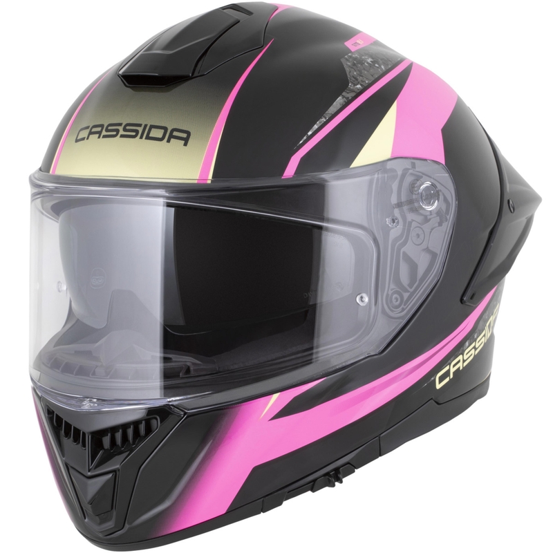 Cassida Integral GTS 2.1 Mega Integralhelm für Motorräder, schwarz-rosa-weiß-vanillefarben