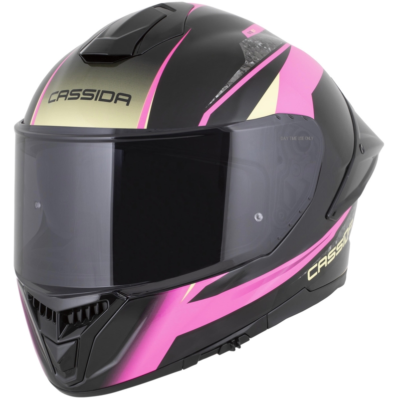 Cassida Integral GTS 2.1 Mega Integralhelm für Motorräder, schwarz-rosa-weiß-vanillefarben