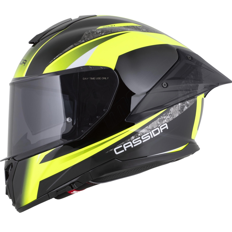 Cassida Integral GTS 2.1 Mega Integralhelm für Motorräder, schwarz-fluoreszierend gelb-weiß