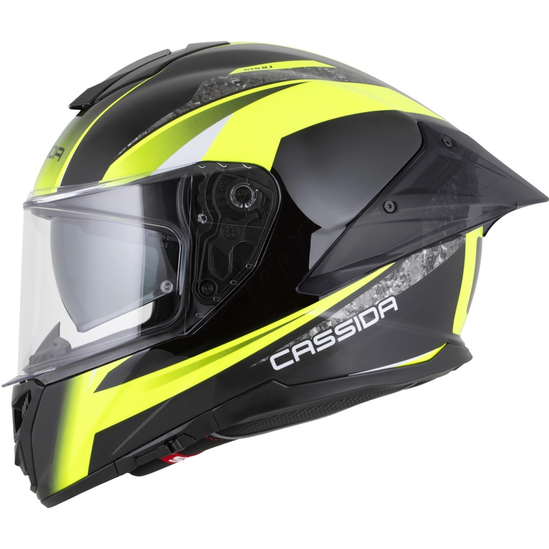 Cassida Integral GTS 2.1 Mega Integralhelm für Motorräder, schwarz-fluoreszierend gelb-weiß