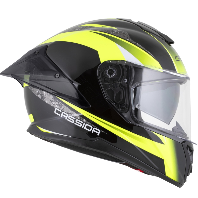 Cassida Integral GTS 2.1 Mega Integralhelm für Motorräder, schwarz-fluoreszierend gelb-weiß