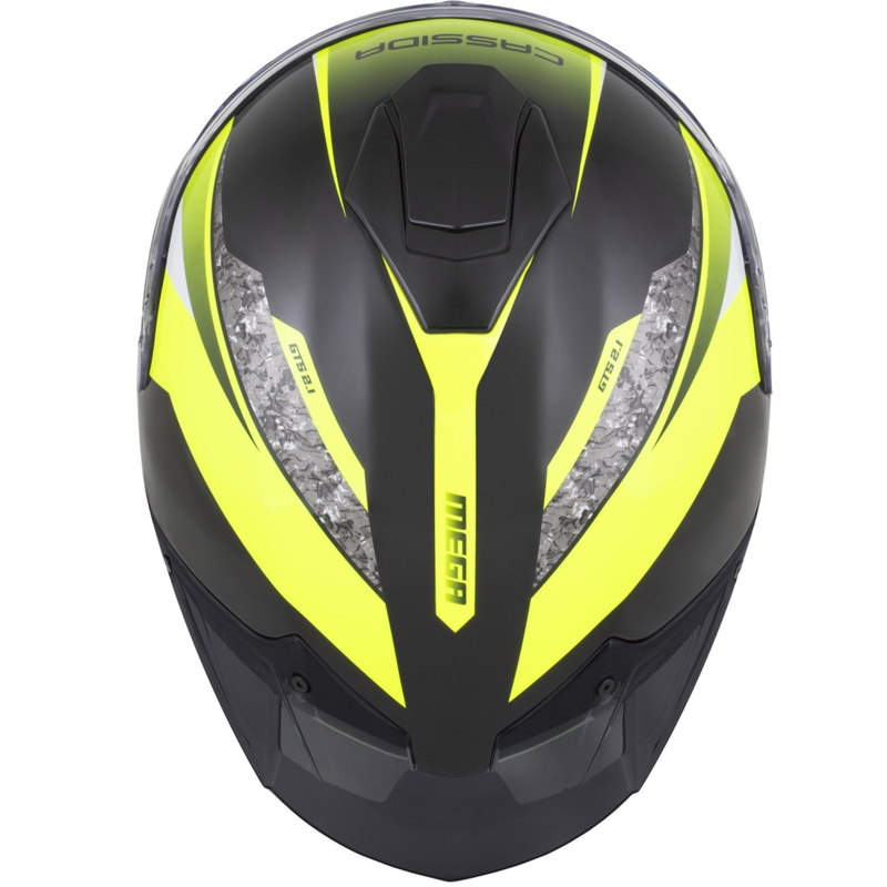 Cassida Integral GTS 2.1 Mega Integralhelm für Motorräder, schwarz-fluoreszierend gelb-weiß