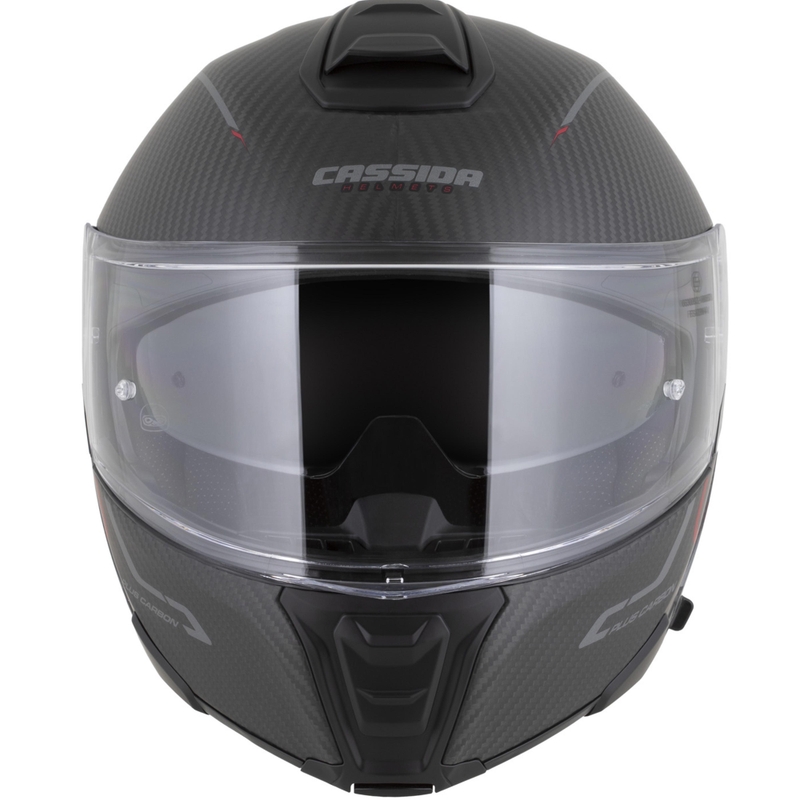 Klappbarer Motorradhelm Cassida Modulo 2.1 Plus Carbon BlackOut, matt schwarz-metallic rot-reflektierend silber-schwarz