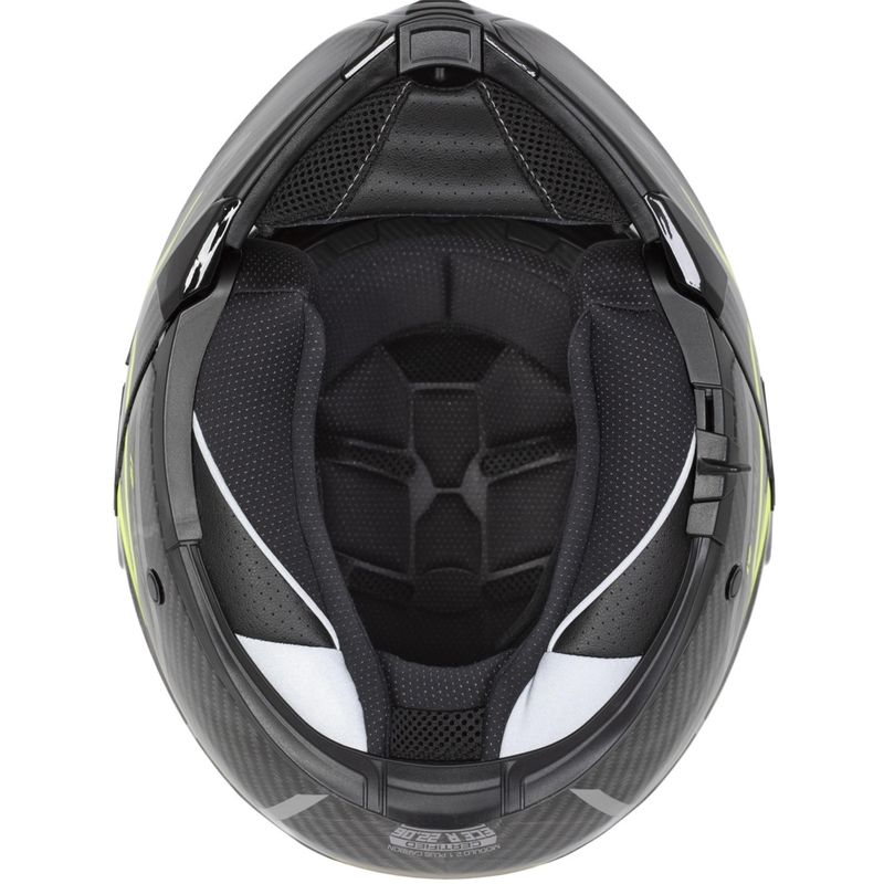 Klappbarer Motorradhelm Cassida Modulo 2.1 Plus Carbon BlackOut, matt schwarz-metallic rot-reflektierend silber-schwarz
